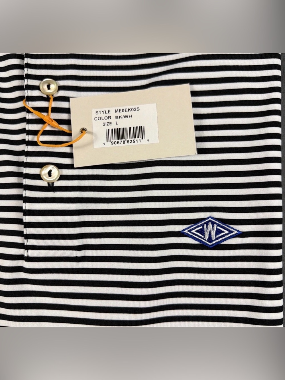 Peter Millar Golf Shirt Polo CS Summer Comfort Chest Logo Striped Large BLK/WH - Picture 2 of 6